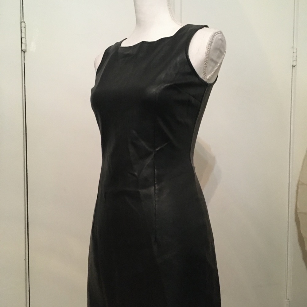 Classic Black Leather Sleeveless Sheath Dress